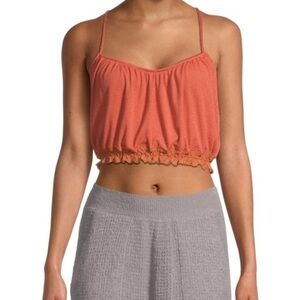 Free People Coral Ribbed Cropped Cami